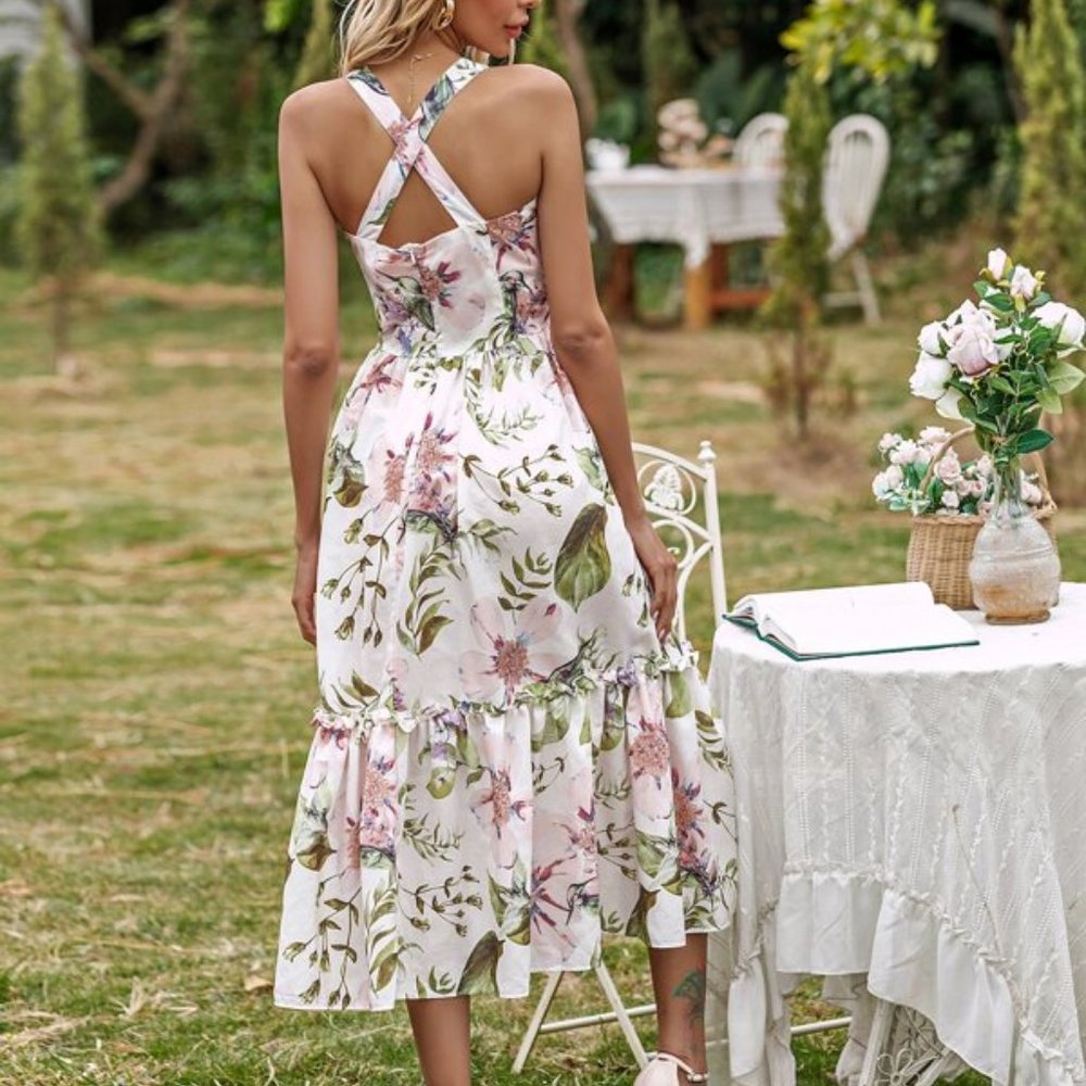 CottageCore FLoral Print Maxi Dress Pink - Picture 10 of 13